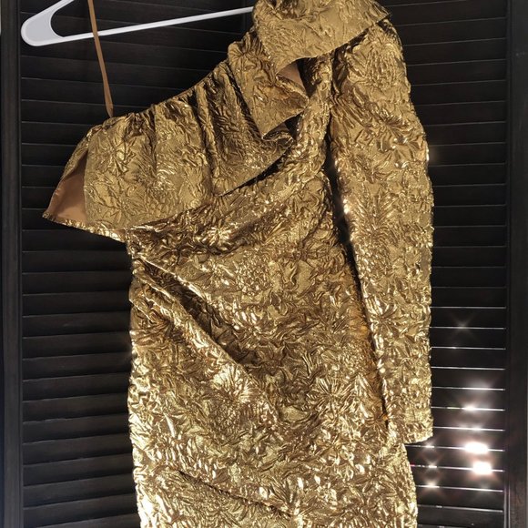 Dundas Gold Metallic Jacquard Mini Dress - Picture 9 of 9